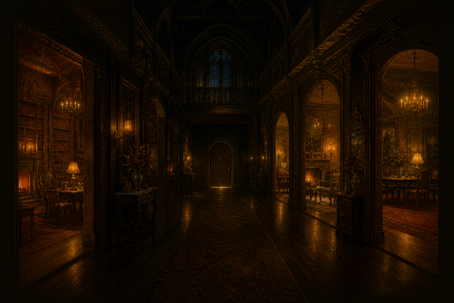 A luminous house with a distant locked room