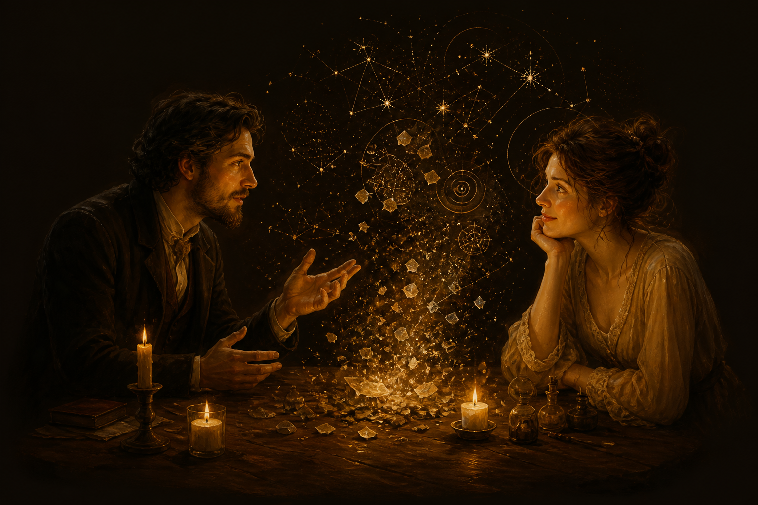 A candlelit conversation forming constellations